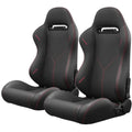 2PC Universal Reclinable Bucket Racing Seats With Adjustor Slider - Red PVC Leather