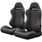 2PC Universal Reclinable Bucket Racing Seats With Adjustor Slider - Red PVC Leather