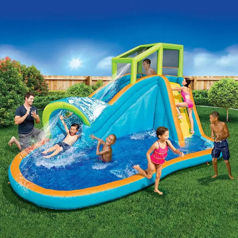Banzai Inflatable Water Slide & Pool Combo, 14 Ft L x 8 Ft H - Sprinkler Wave And Water Wall