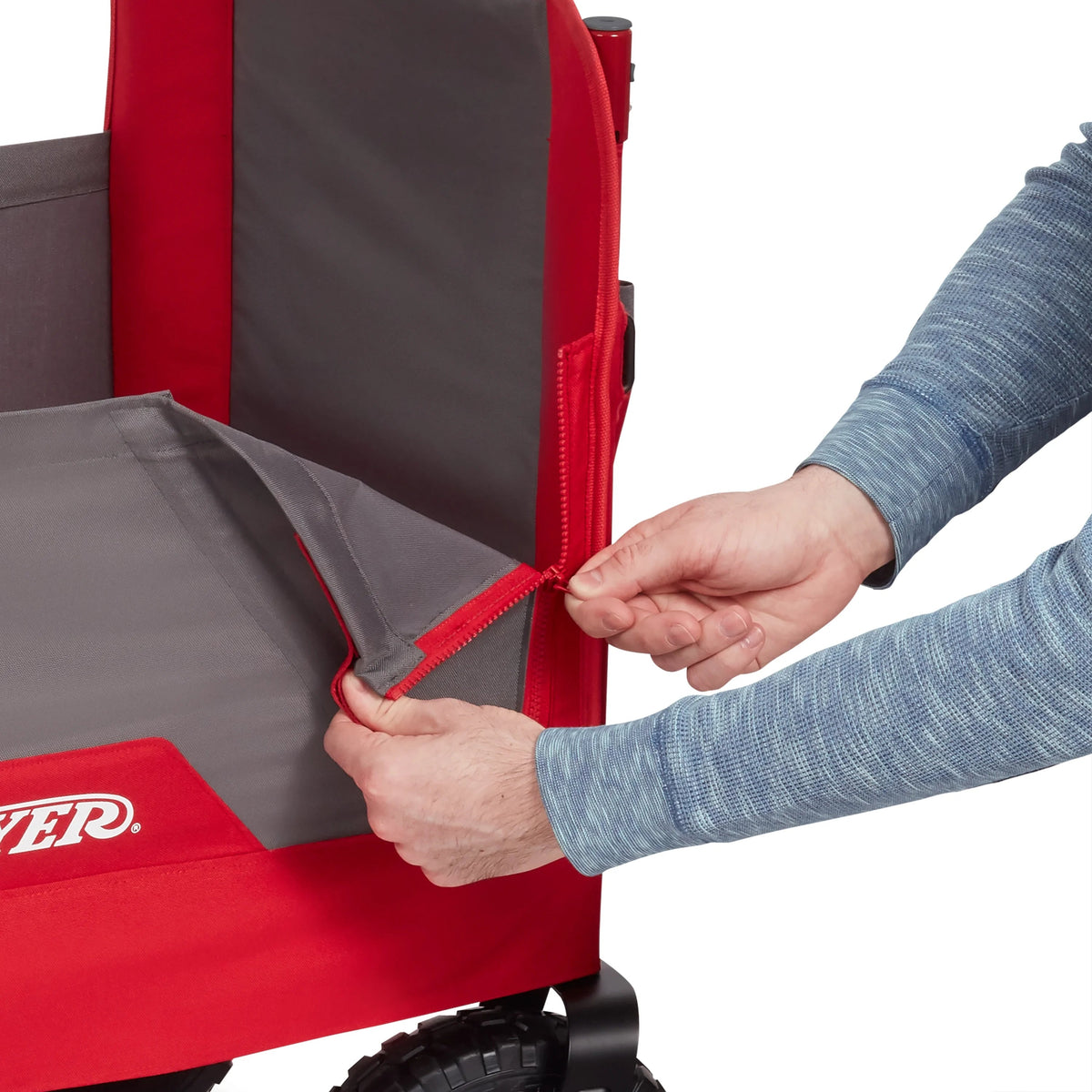 Radio Flyer 3-in-1 All-Terrain EZ Fold Wagon With Canopy, Red And Gray, Air Tires