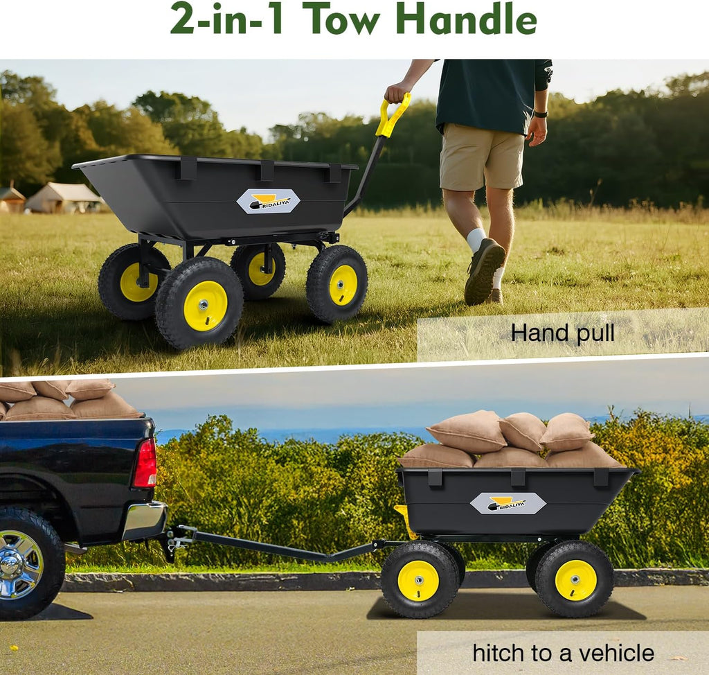 RIDALIYA Garden Dump Cart Utility Wagon, 600 lbs Or 1200 lbs Capacity, 6 Cu Ft Bed, 12.6-inch Pneumatic Tires, 180-Degree Pivot Steering