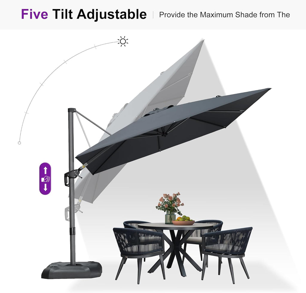 PURPLE LEAF 9 Feet Square Patio Cantilever Umbrella, Light Grey