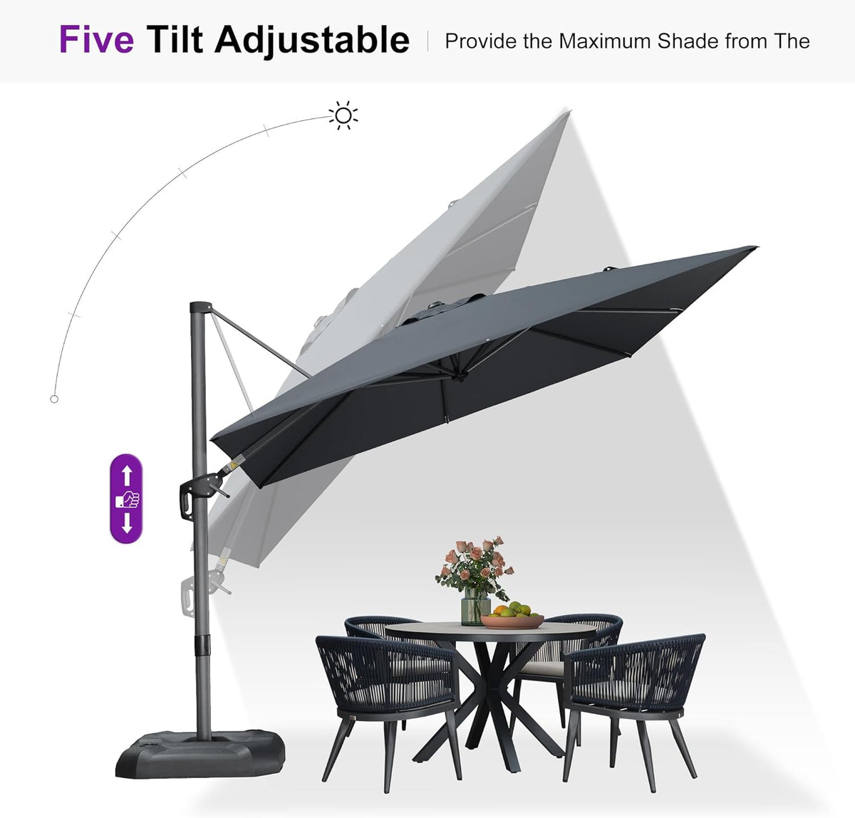 PURPLE LEAF 9 Feet Square Patio Cantilever Umbrella, Light Grey