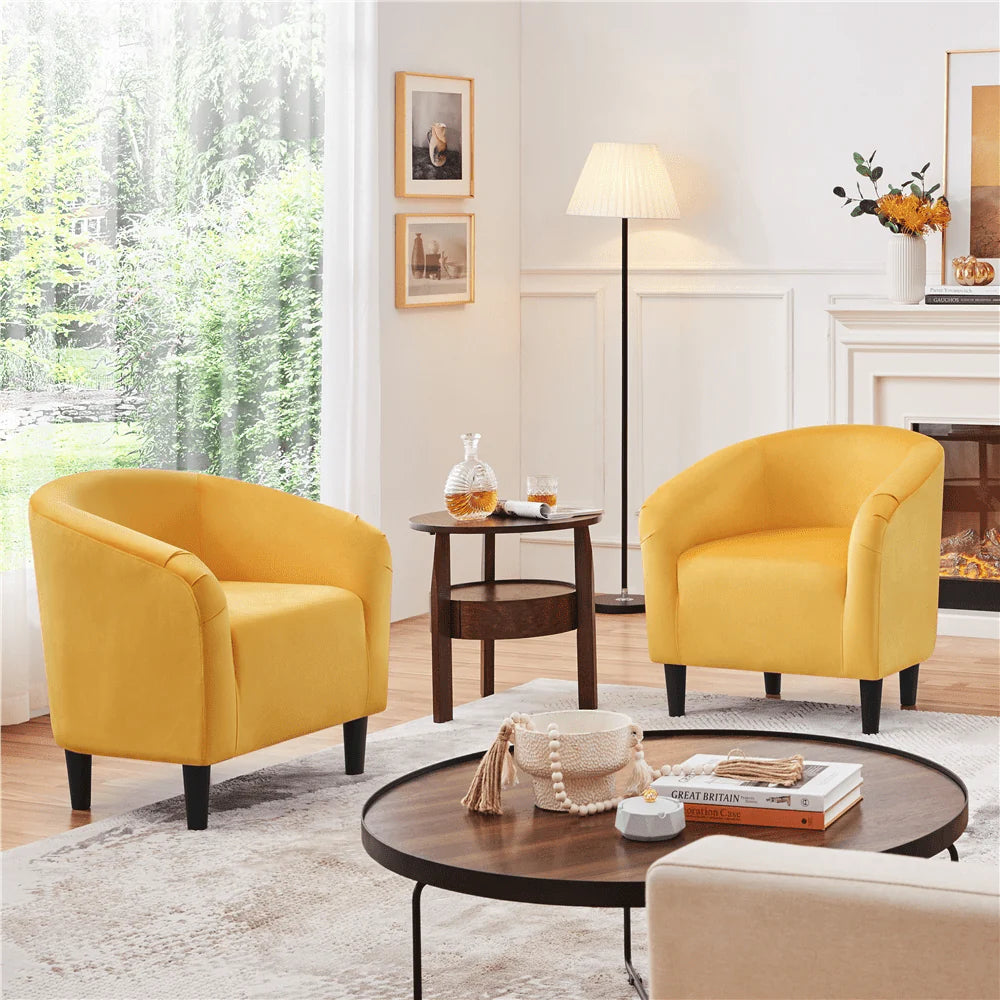 Easyfashion Tub Chairs Set Of 2 - Yellow Velvet