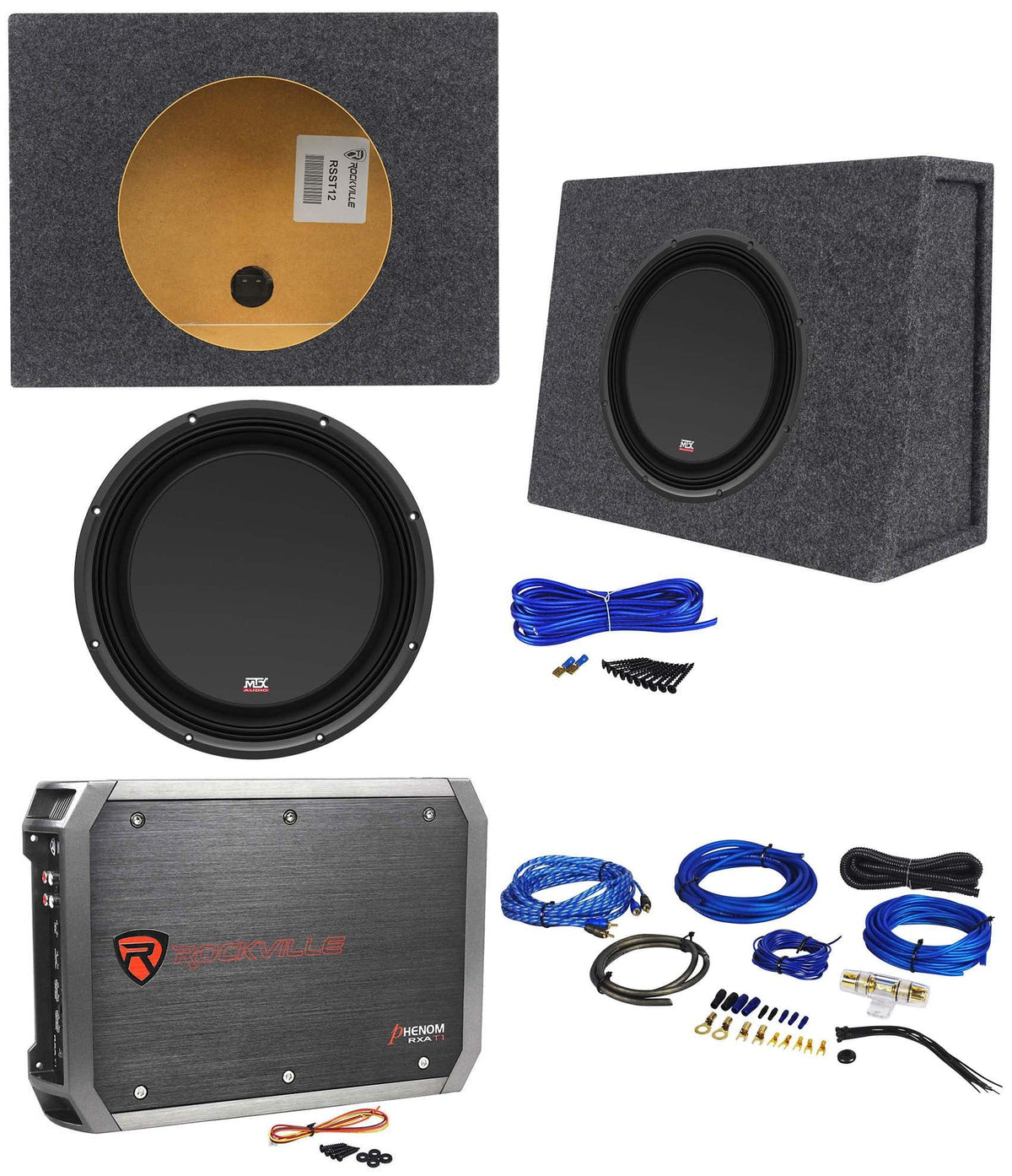 MTX 3512-04S 12in 600W Shallow Subwoofer With Sealed Enclosure, Amplifier And Wires - 3512-04S