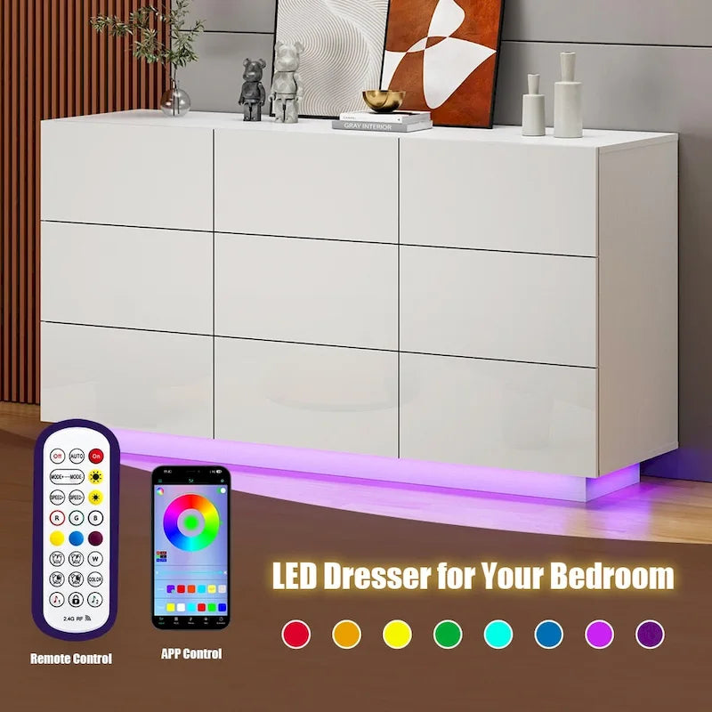 9-Drawer Storage Dresser Cabinet With Light, 15.7 W x 55.1 L x 30.3 H