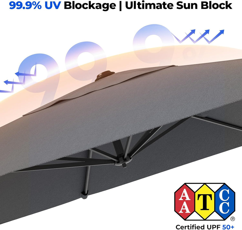 HOMSHADE Cantilever Patio Umbrella, 9x12FT, Grey, Aluminum, 360 Degree Rotation, 6 Tilts