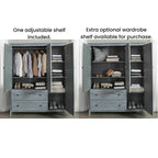 Solid Pine Wood Armoire, 3 Doors, 2 Drawers, 5 Shelves, 73.75 in H x 59.5 in W x 21.5 in D