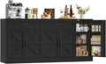 71 Inch Farmhouse Sideboard Buffet Cabinet With Adjustable Shelves And 2 Drawers - Black