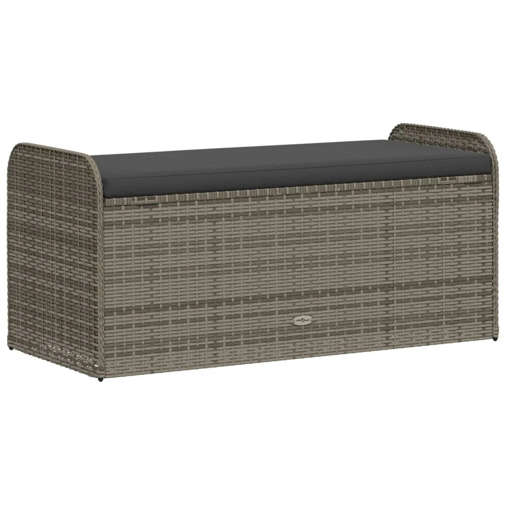 vidaXL Outdoor Poly Rattan Storage Bench With Cushion, Black, 45.3 x 20.1 x 20.5 in