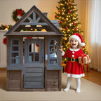 COCLUB Wooden Outdoor Playhouse With Doorbell, Phone And Kitchen Toys, 45in L x 43in W x 65in H