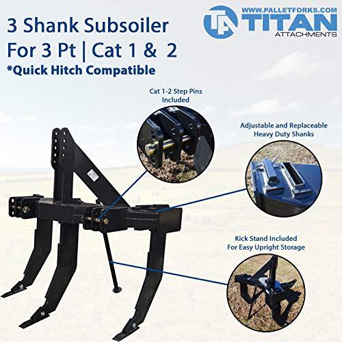 Titan Distributors Inc. 3 Shank Subsoiler Ground Ripper For Category 1 & 2 3 Point Tractors - Quick Hitch Compatible