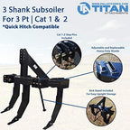 Titan Distributors Inc. 3 Shank Subsoiler Ground Ripper For Category 1 & 2 3 Point Tractors - Quick Hitch Compatible