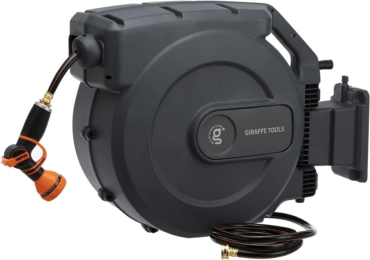 Giraffe Tools Retractable Garden Hose Reel 1/2 Inch x 155 ft With 5 ft Leader Hose