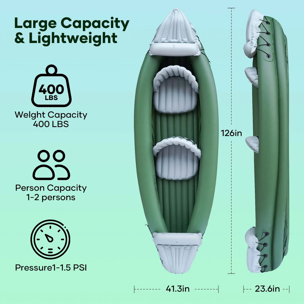 Naipo 2 Person Inflatable Kayak With Aluminum Oars, Carry Bag, Patch And Air Pump - 125.9 x 41.3 x 23.6 Inches