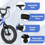 Glerc Kids BMX Style Bicycle 14 Inch Blue With Training Wheels And Coaster Brake