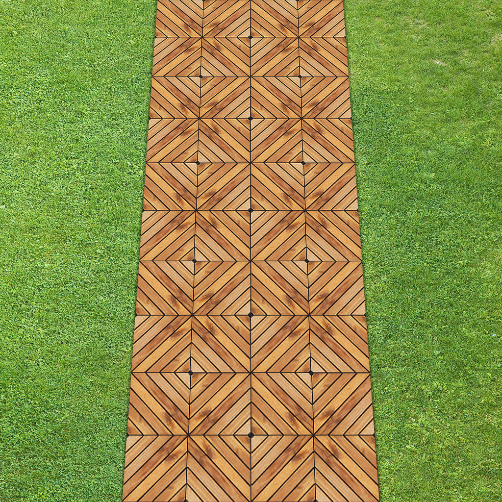 TrumanPick 27 PCS Interlocking Acacia Wood Deck Tiles, 12 in L x 12 in W, Brown Diagonal