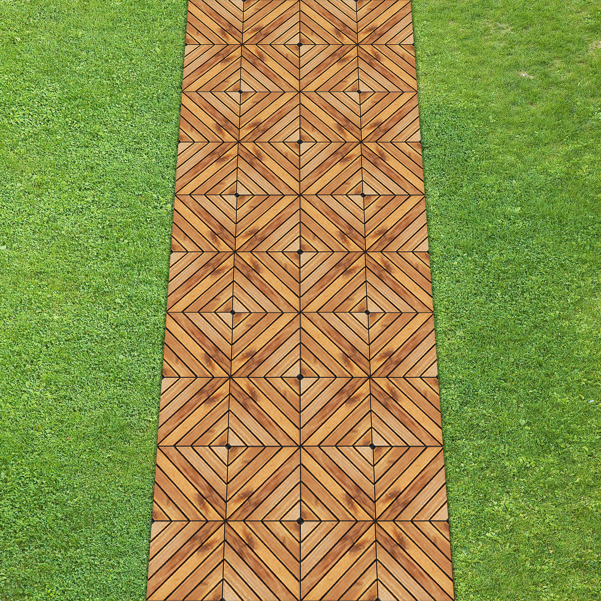 TrumanPick 27 PCS Interlocking Acacia Wood Deck Tiles, 12 in L x 12 in W, Brown Diagonal