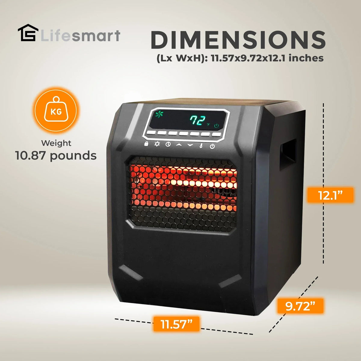 Lifesmart Infrared Quartz Space Heater, 4 Element 1500W, Black