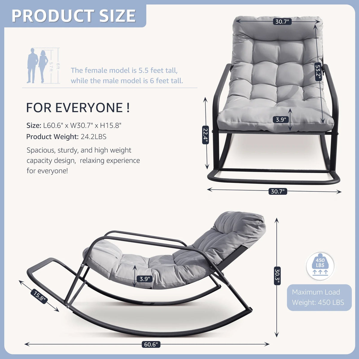 RADIATA Oversized Wicker Papasan Rocking Recliner With Footrest, 450 lbs, Beige