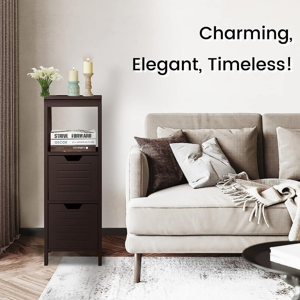 Freestanding Wooden Bathroom Storage Cabinet With 2 Adjustable Drawers - Gray
