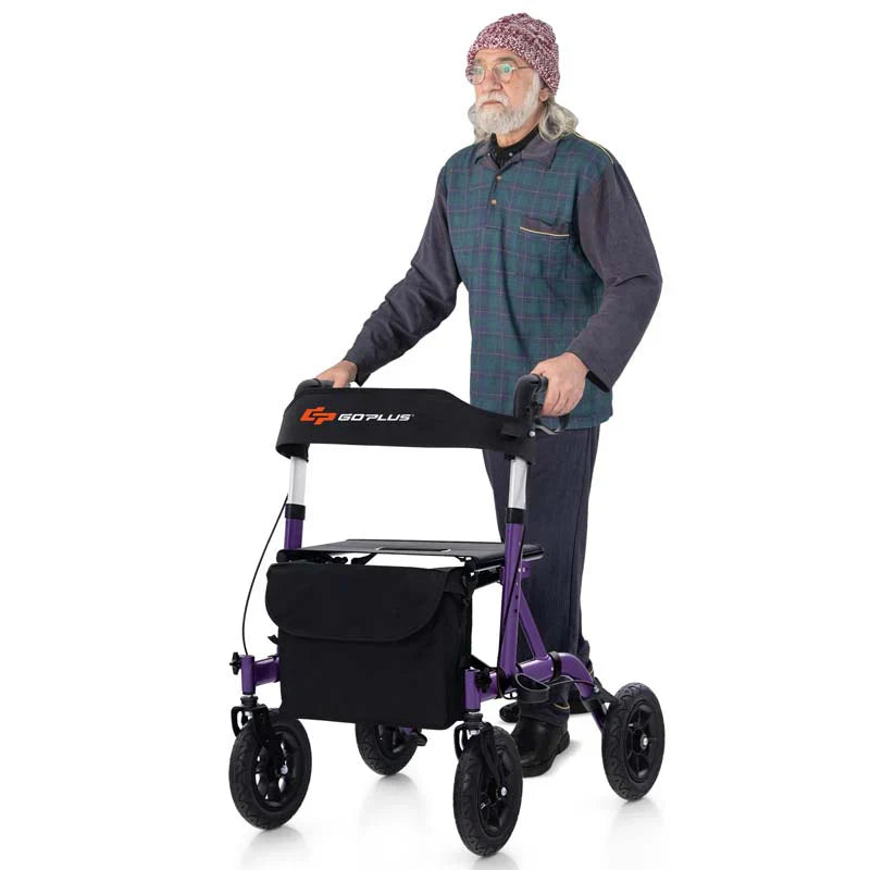 Foldable Rolling Rollator Walker With Seat, 9.5 Inch Pneumatic Wheels