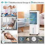 Bladeless Evaporative Cooler, 12L, 4 Ice Packs, 4 Modes, 3 Speeds, 7.5H Timer, White