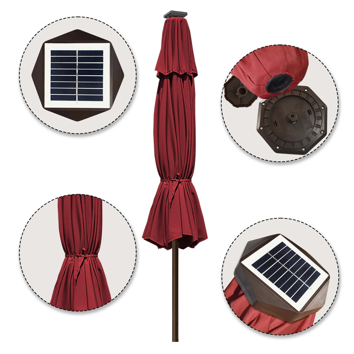 EliteShade 9ft Market Patio Umbrella With 80 LED Lights, Ruby