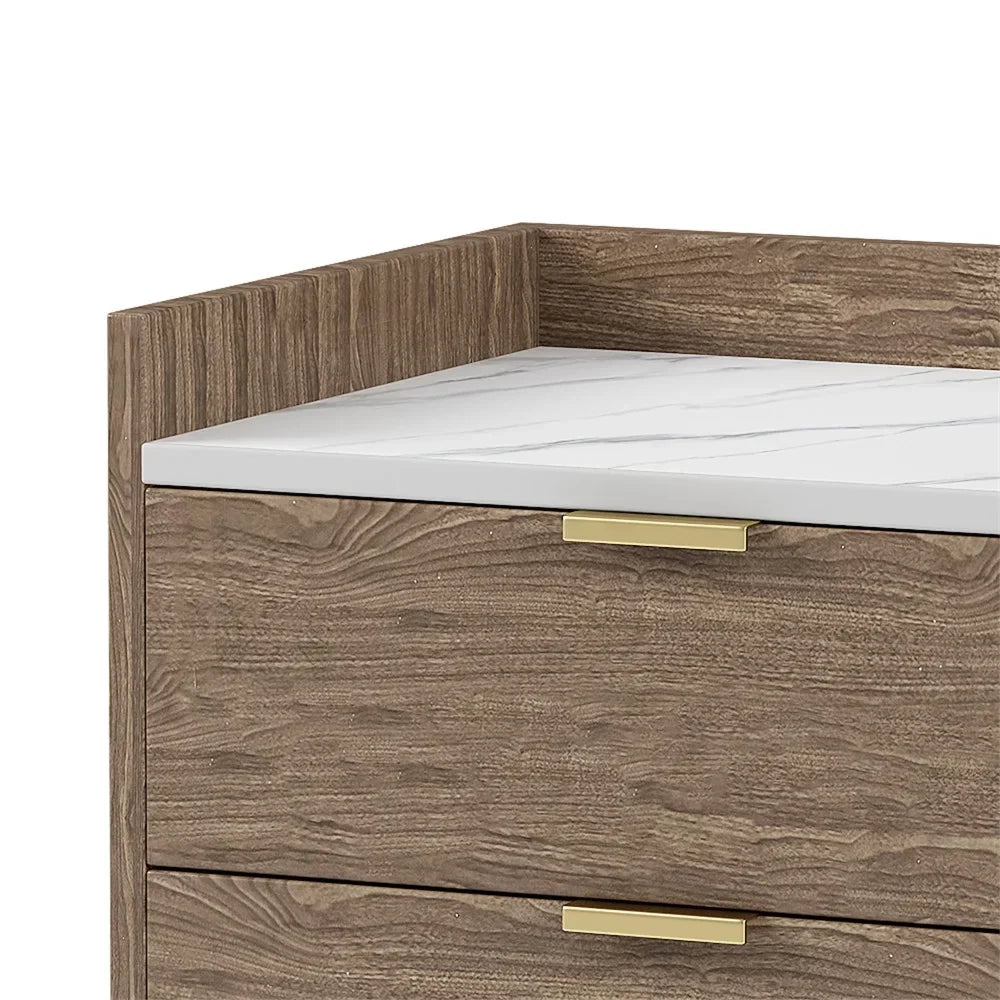 Ecarpat 2-Drawer Nightstand With Metal Legs And Marbled Worktop - 19.7in x 15.8in x 21.3in