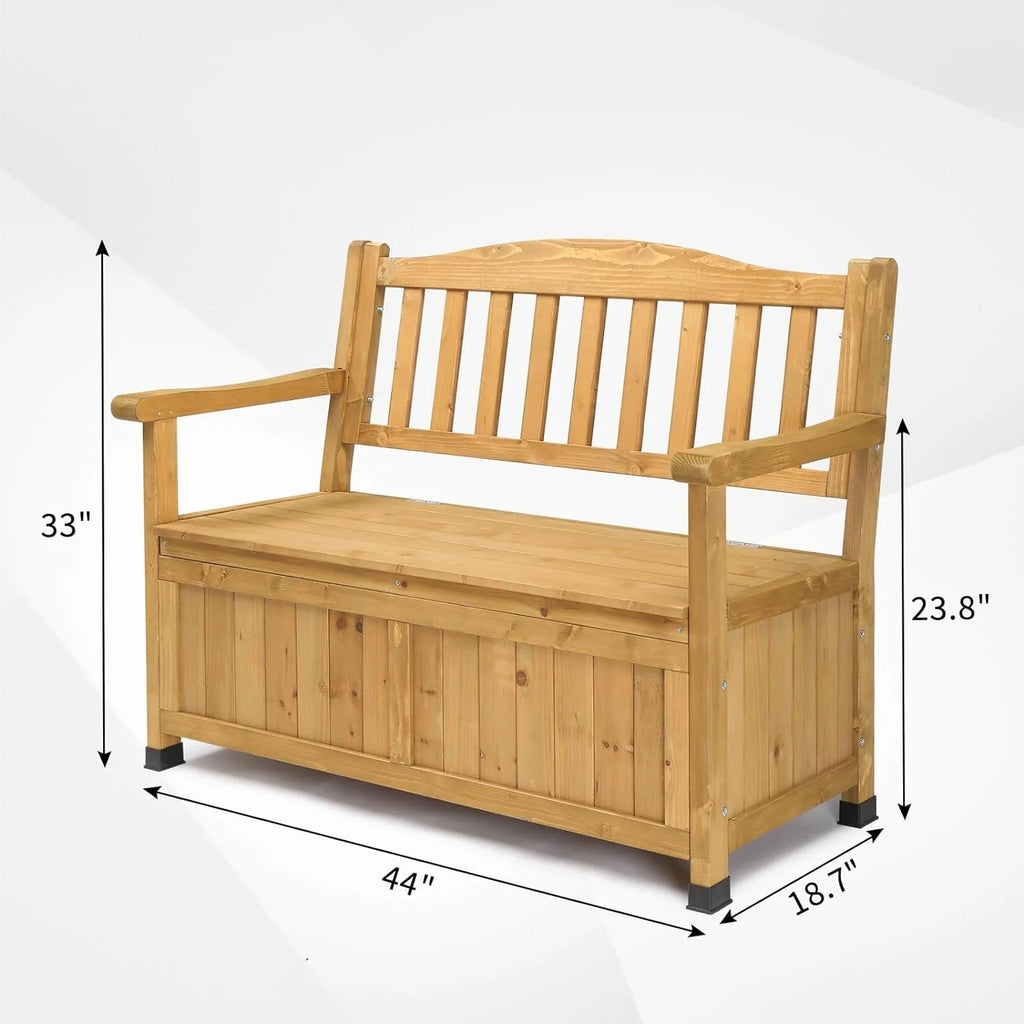 Outvita Outdoor Wood Storage Bench Loveseat With Armrests - 2 Person