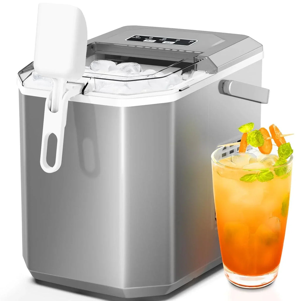 Countertop Ice Maker With Carry Handle, 26 lbs/24 Hrs, 2 Bullet Ice Sizes - Grey