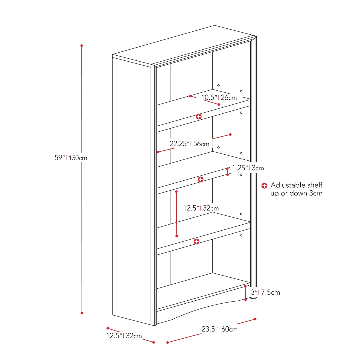 CorLiving Quadra Brown Engineered Wood Tall Adjustable 4-Shelf Vertical Bookcase