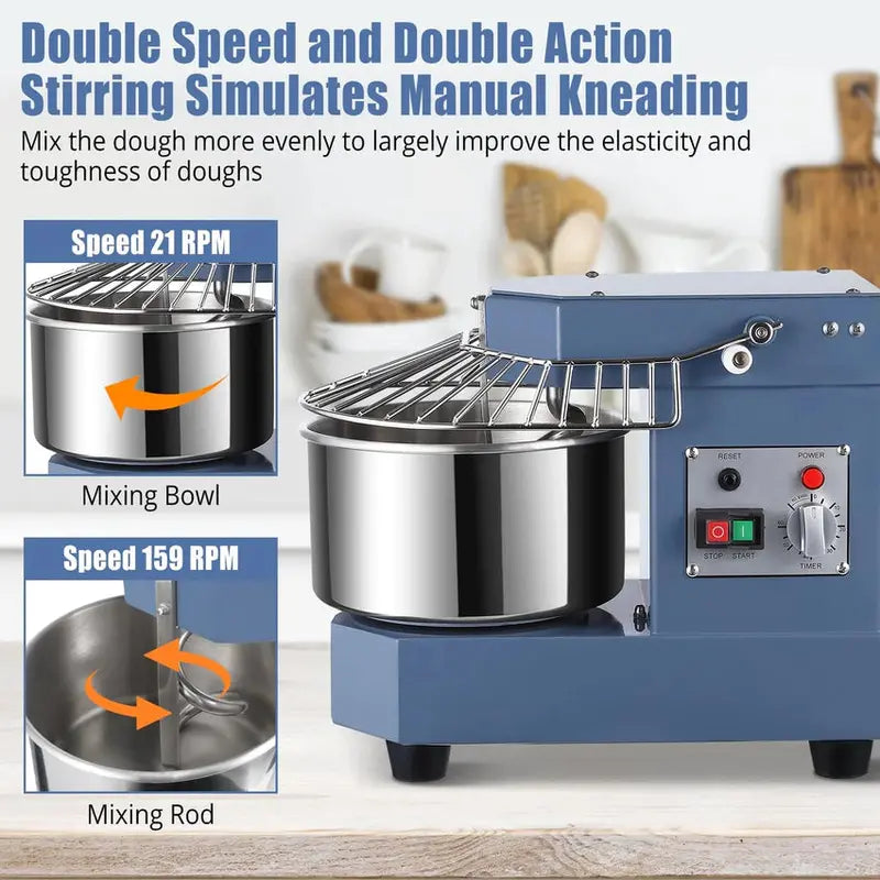 Commercial Food Mixer - 8-Quart, 450W, Dual-Arm Kneading, Stainless Steel Bowl, Safety Shield And Programmable Timer