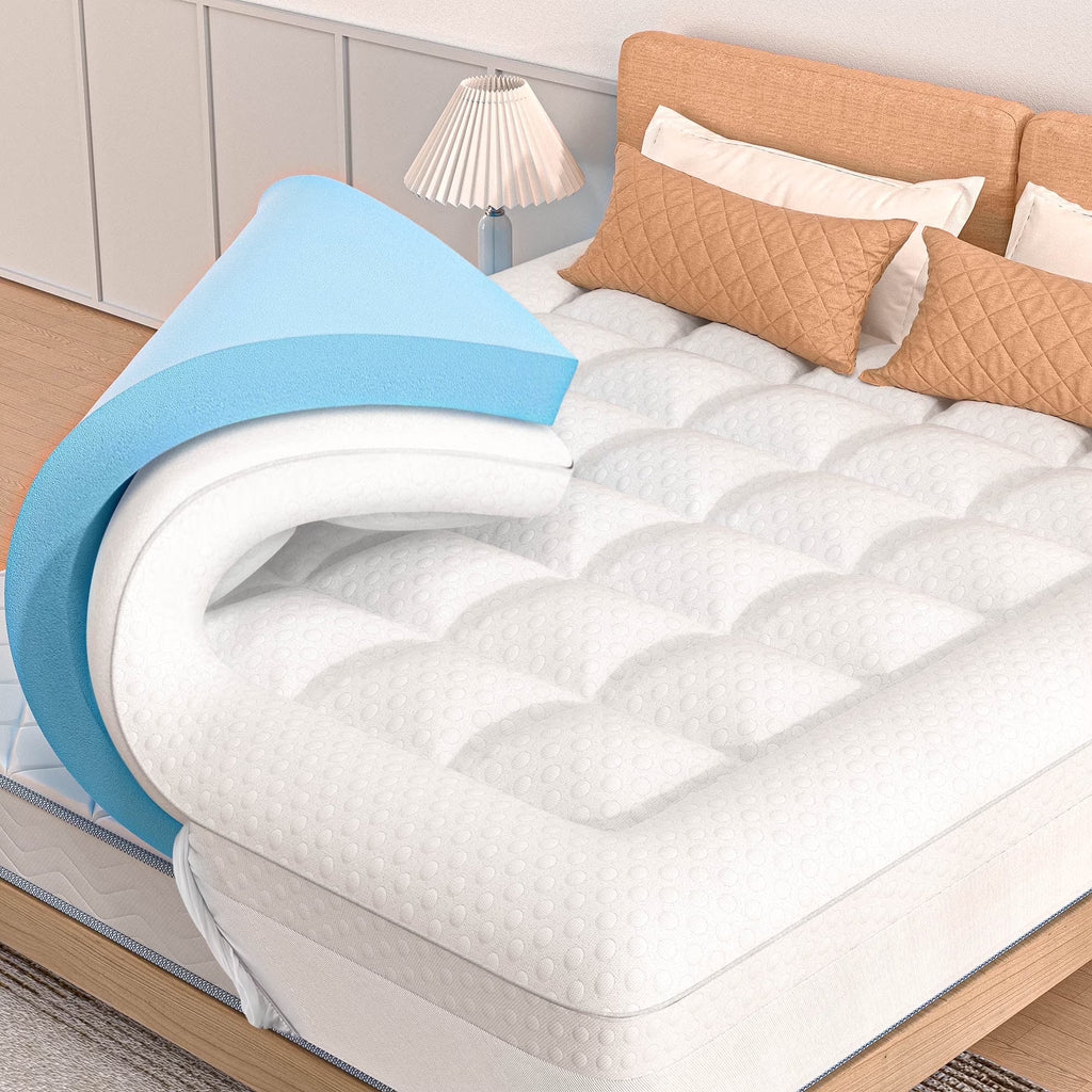 COOLHUT 4-Inch Dual Layer Gel Memory Foam Mattress Topper, King Size, White