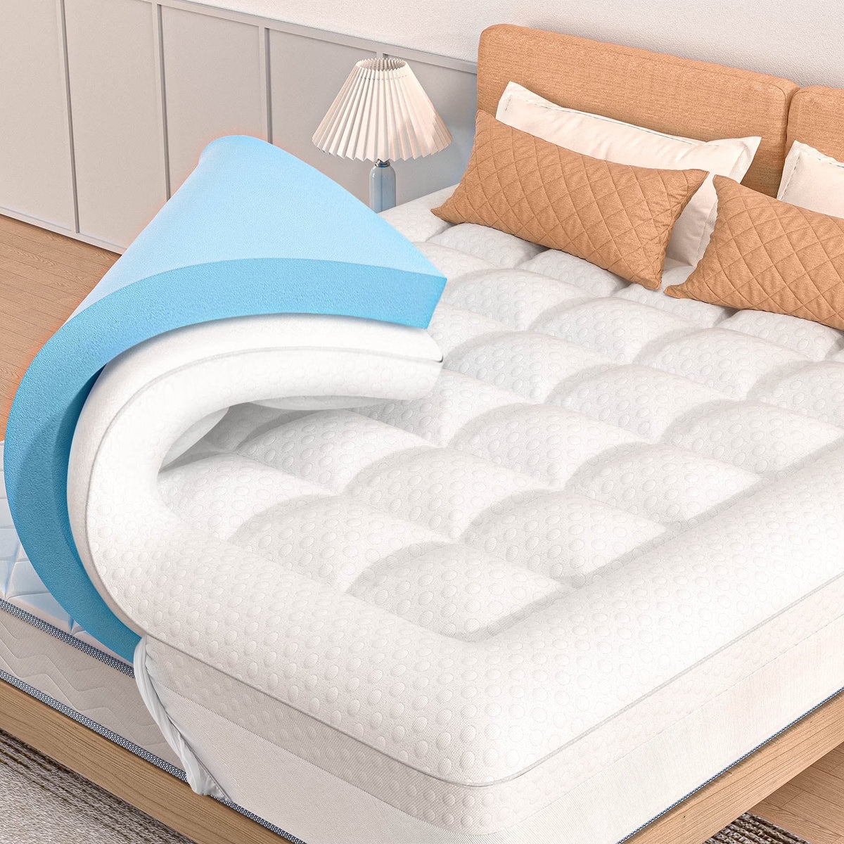 COOLHUT 4-Inch Dual Layer Gel Memory Foam Mattress Topper, King Size, White