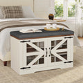 Farmhouse Shoe Storage Bench With Cushion, 31.4in, Metal Barn Door, Old White