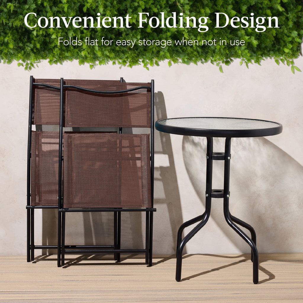 Best Choice Products 3-Piece Patio Bistro Dining Set With Glass Tabletop And Folding Chairs - Gray