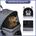 Dkelincs 4-Wheel Foldable Dog Cat Stroller Travel Carrier, Grey - 29.5in L x 18.9in W x 39.8in H