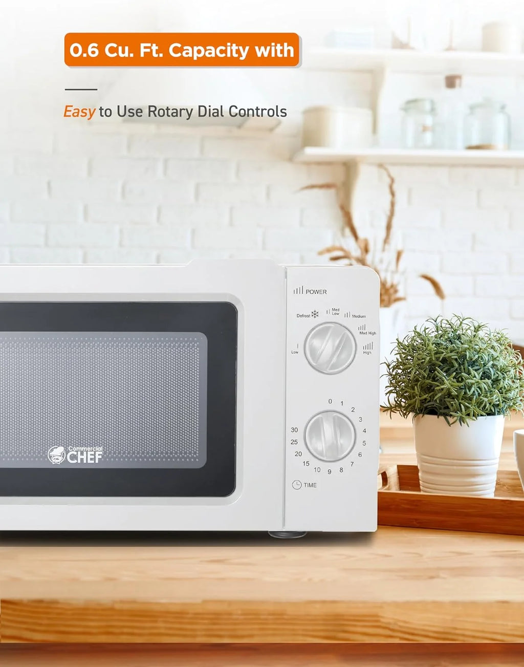 CHEF Countertop Microwave, 0.6 Cubic Foot, 600W, Black