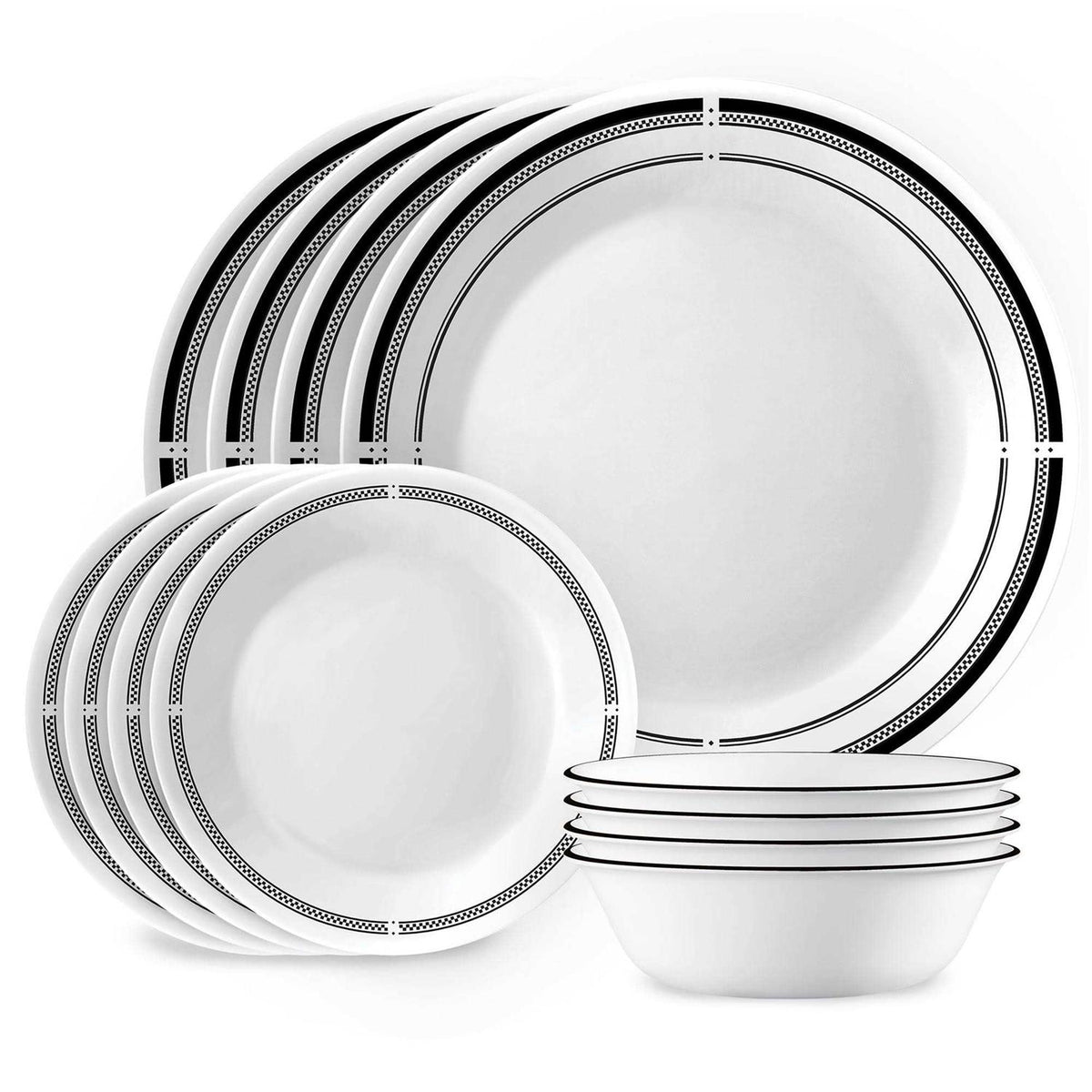 Corelle Brasserie 12-Pc Dinnerware Set - 4 Dinner Plates, 4 Appetizer Plates, 4 Soup/Cereal Bowls