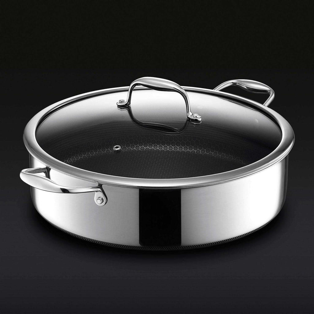 Hexclad Hybrid Stainless Steel 7 Quart Deep Saute Pan Fryer With Glass Lid