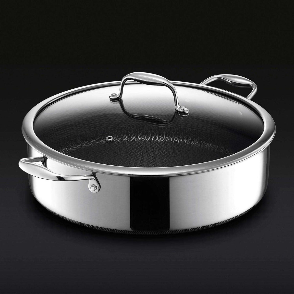 Hexclad Hybrid Stainless Steel 7 Quart Deep Saute Pan Fryer With Glass Lid