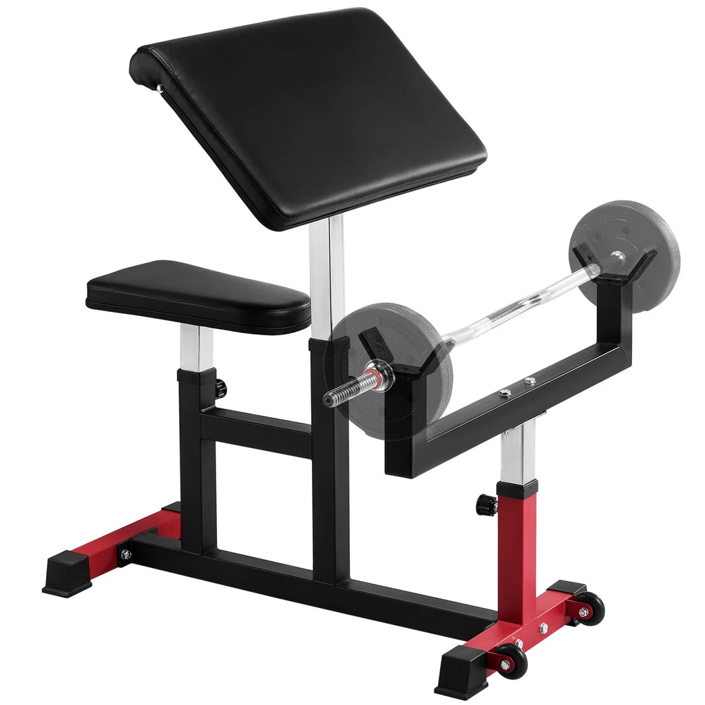 VEVOR Adjustable Preacher Curl Bench, 440 Lbs, Black+Red - AX1010