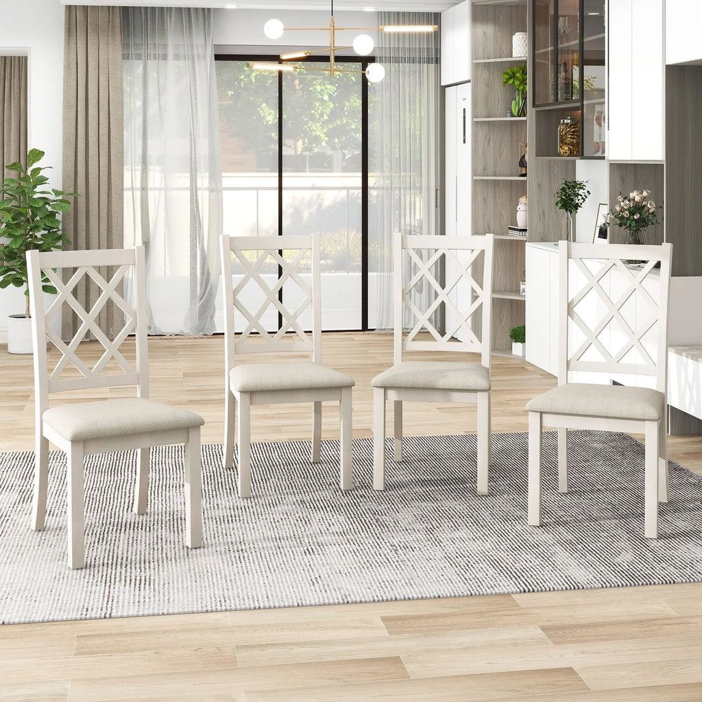 Llinc Store 5-Piece Round Dining Table Set For 4 With Upholstered Chairs, Walnut Table/Beige Chairs