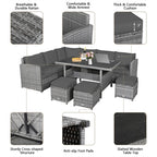 7-Piece Rattan Patio Dining Set With 3 Corner Chairs, 3 Ottomans And Table