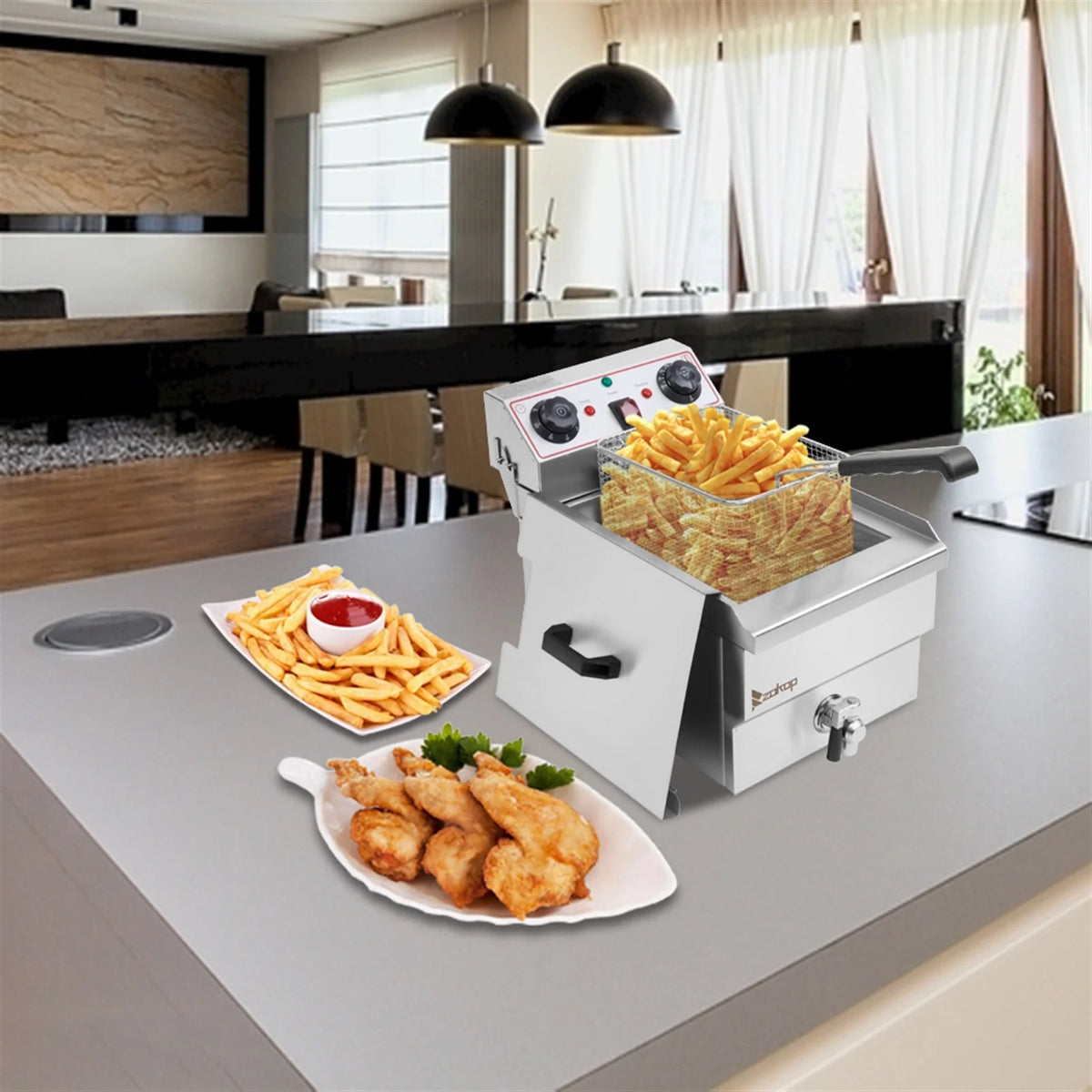BAYUELSWU Electric Deep Fryer With Basket, 12.5Qt Stainless Steel Single Tank, 8L Basket