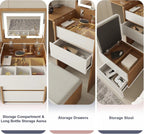 3-in-1 Vanity Desk Set With Flip-Top Lighted Mirror, Storage Stool And 15.7*19.7*31.5 Inches Table
