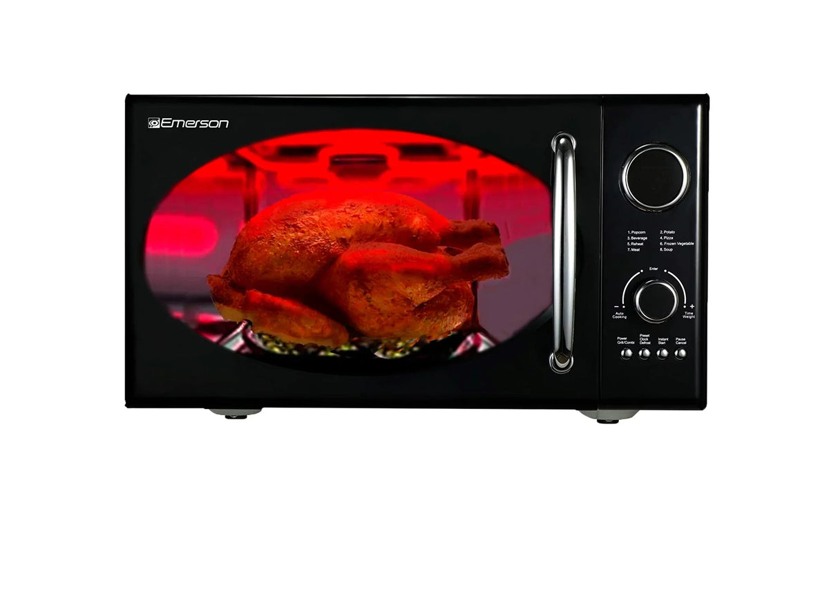 Emerson 0.9 Cu Ft 800W Retro Black Microwave Oven With Grill - MWRG0901BK