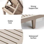 Outdoor Patio Chaise Lounge Chair Recliner - Adjustable 5 Positions, Wood Texture Design