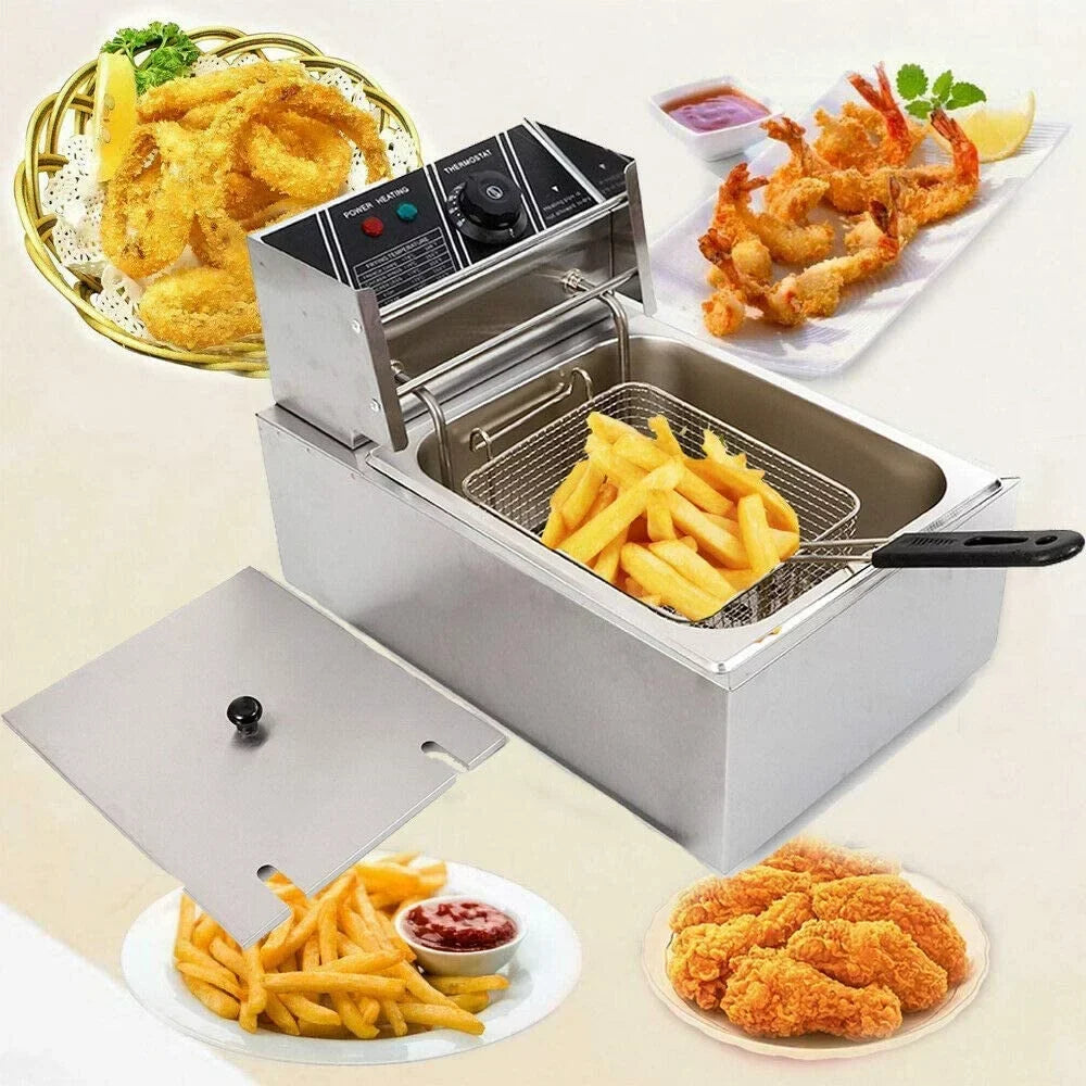 FETCOI Electric Countertop Deep Fryer, 1700W 6L Stainless Steel - Single Tank
